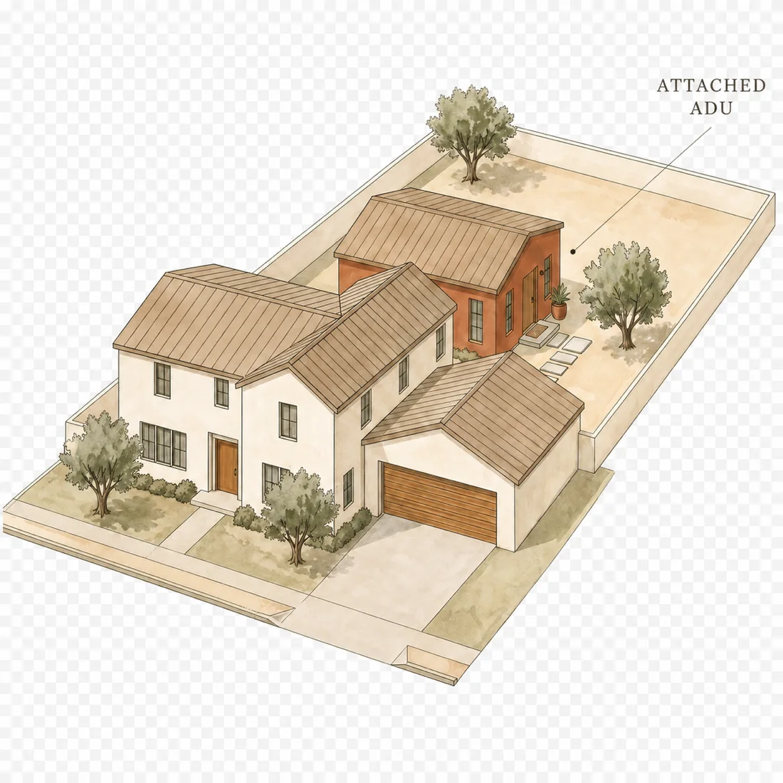 In-Law Suite — watercolor illustration on an Orange County lot