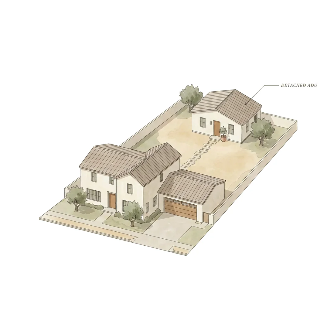 Granny Flat — watercolor illustration on an Orange County lot