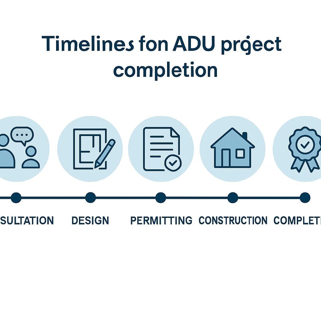 Timeline graphic showing the key stages of an ADU project from consultation to completion