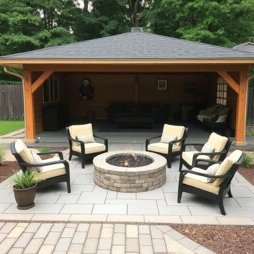 Conversation pit built in  a former garage